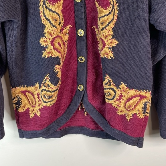 Vintage 90’s Principles Petite Collection Cardigan Navy Taupe Burgundy Paisley M - Picture 4 of 11